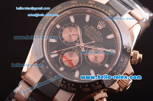 Rolex Daytona Automatic 7750 Coating Rose Gold Case and RG/PVD Strap with Black Dial - Click Image to Close